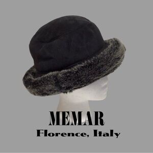 MEMAR Florence Italy Faux Fur and Faux Suede Black and Gray Bucket Hat
